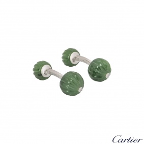 Cartier White Gold Diamond And Jade Bead Cufflinks